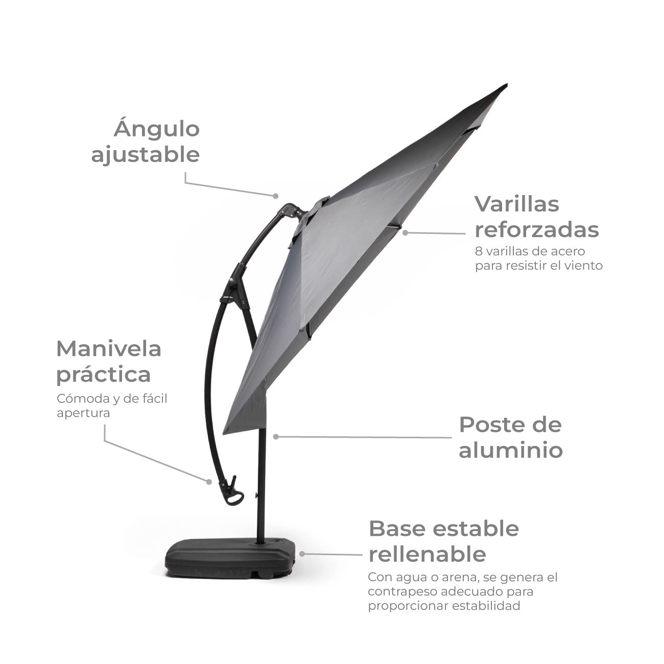 Quitasol Lateral Con Base 300 Cm Gris Grafito