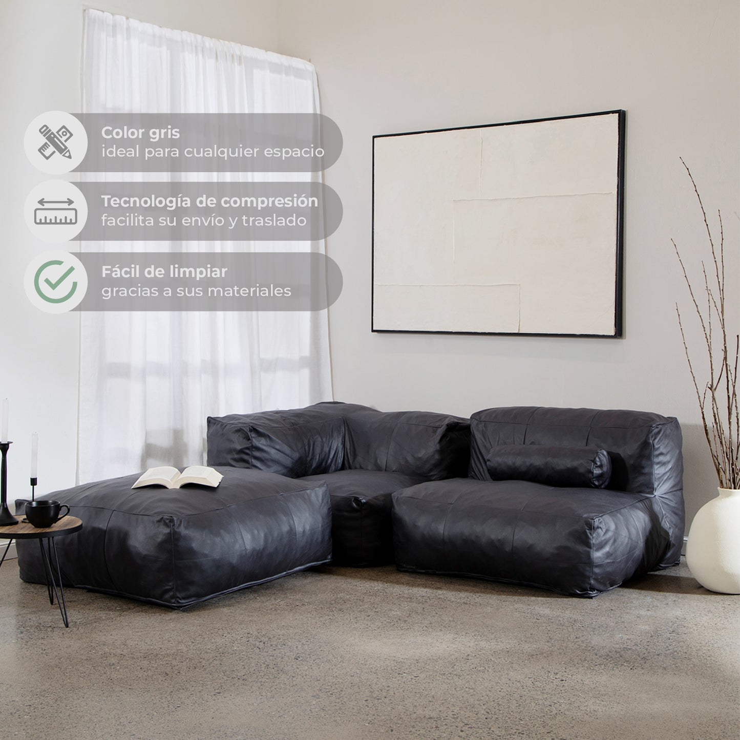 Sofá Pouf Seccional Leather