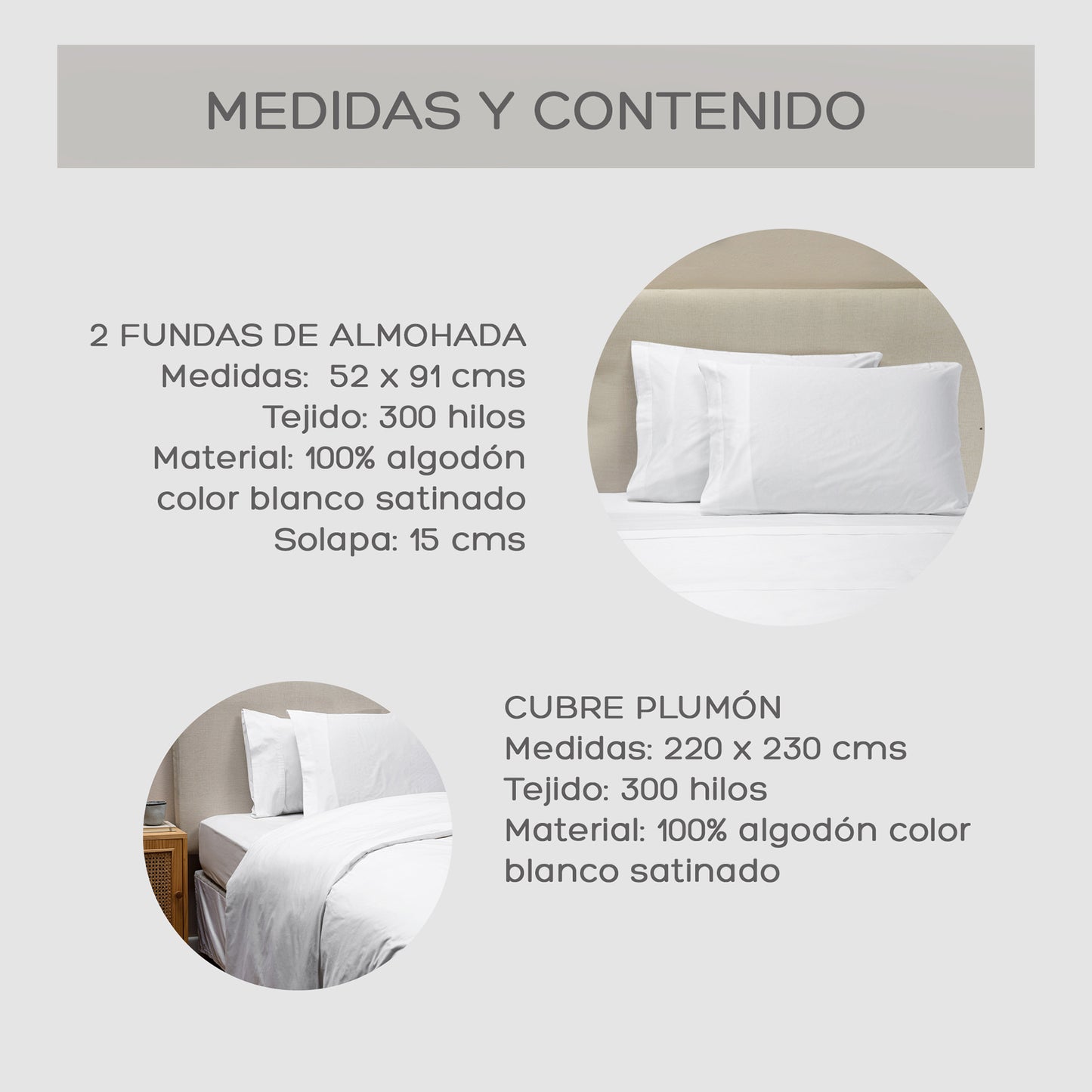 Cubre Plumón Queen Blanco 300 Hilos