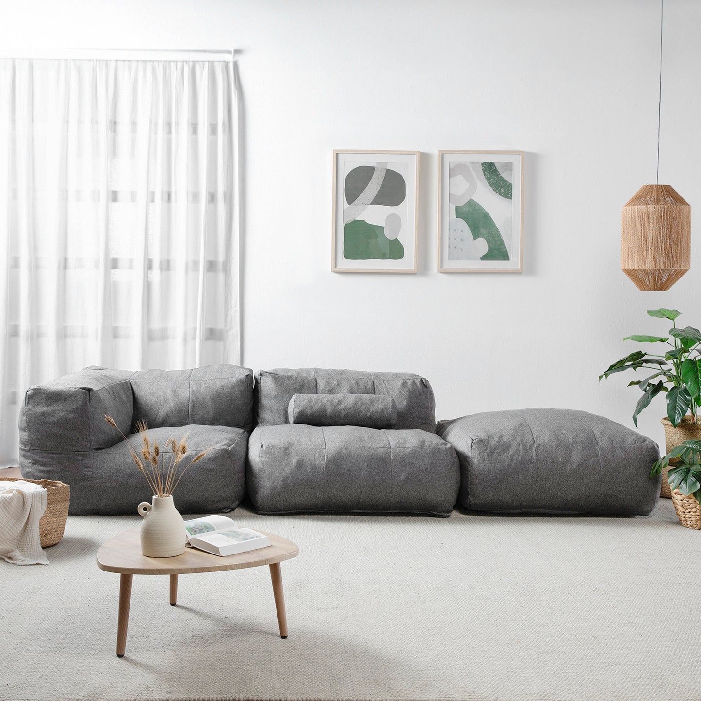 Sofá Pouf Seccional Gris