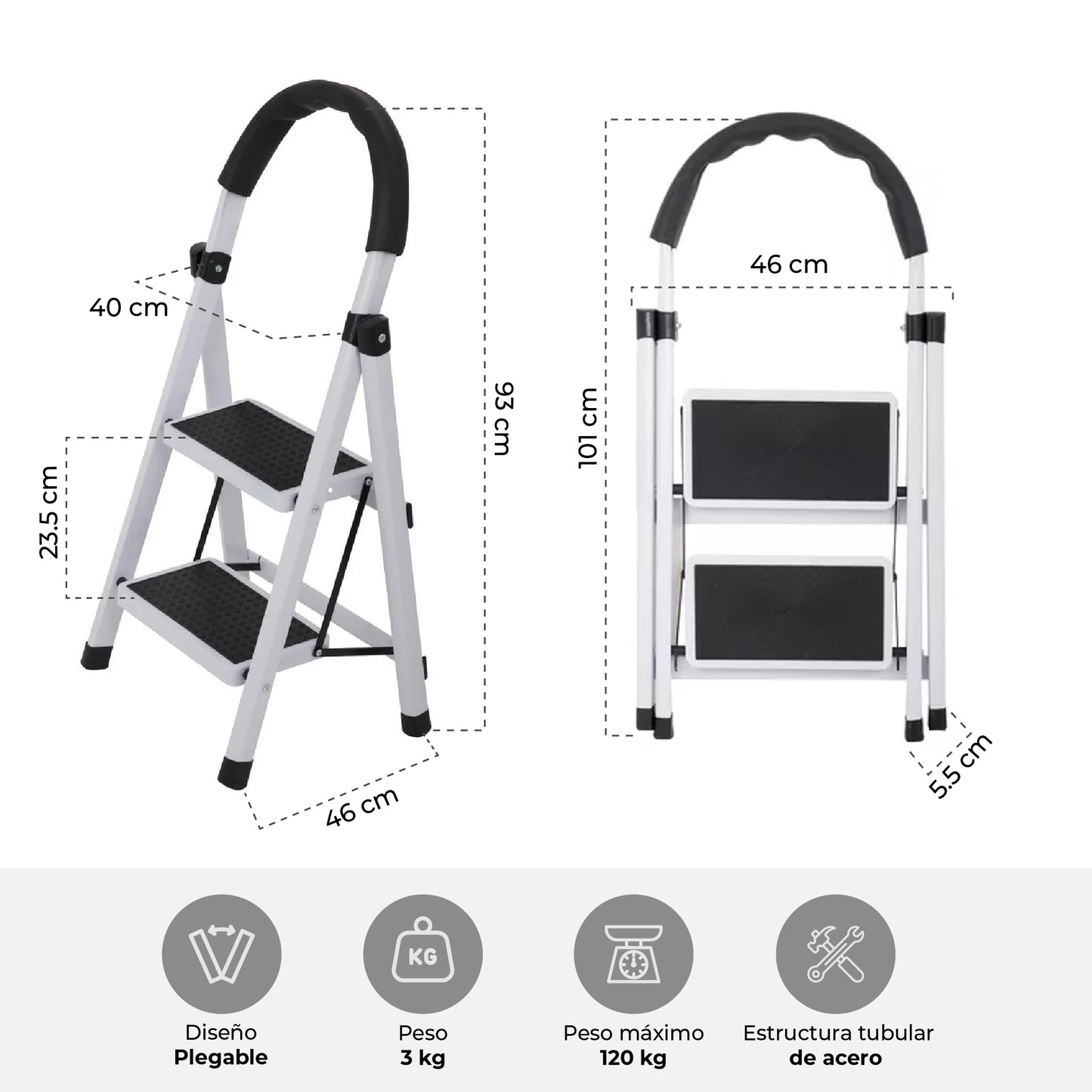 Escalera Taburete Plegable 2 Peldaños