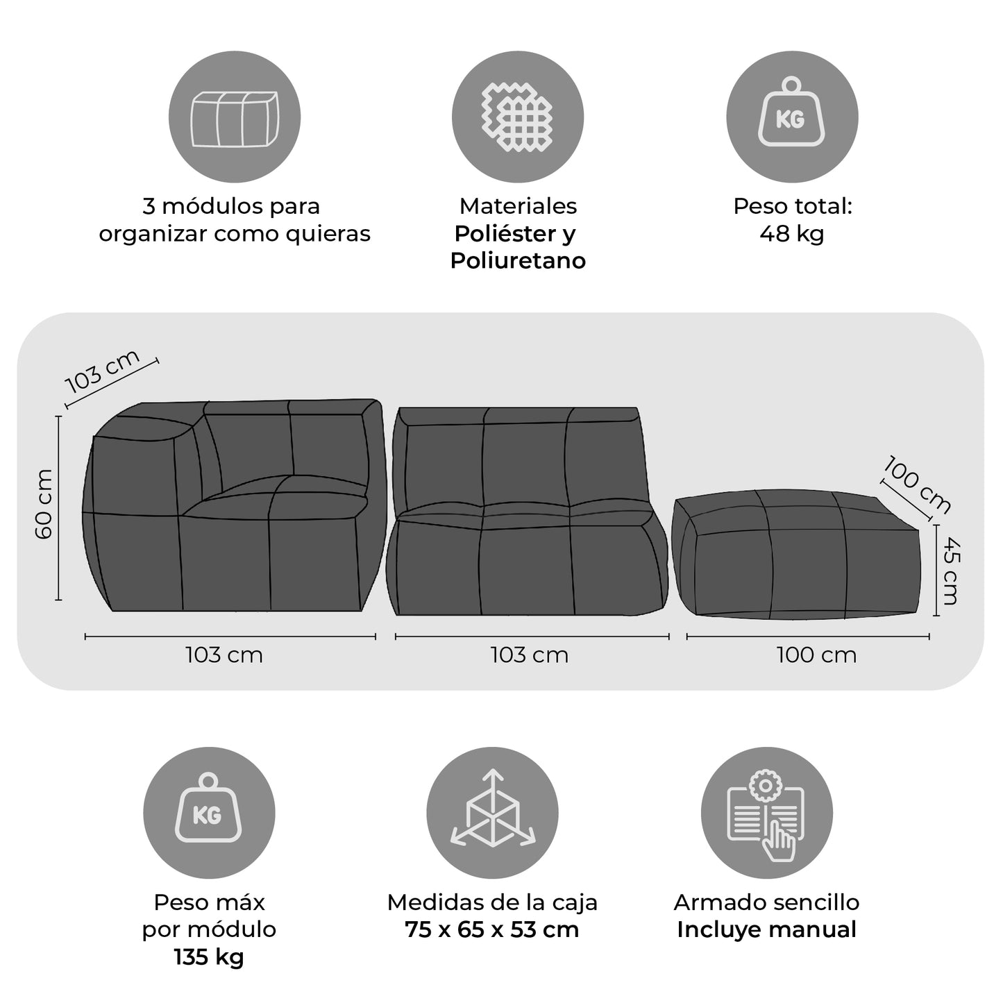 Sofá Pouf Seccional Leather