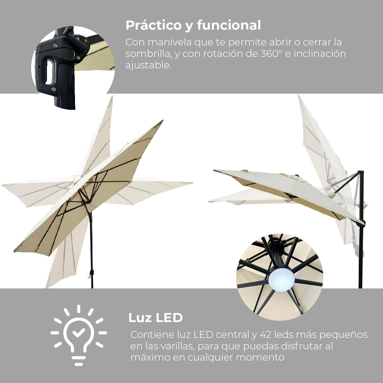 Quitasol Reforzado con Luces Bright Night