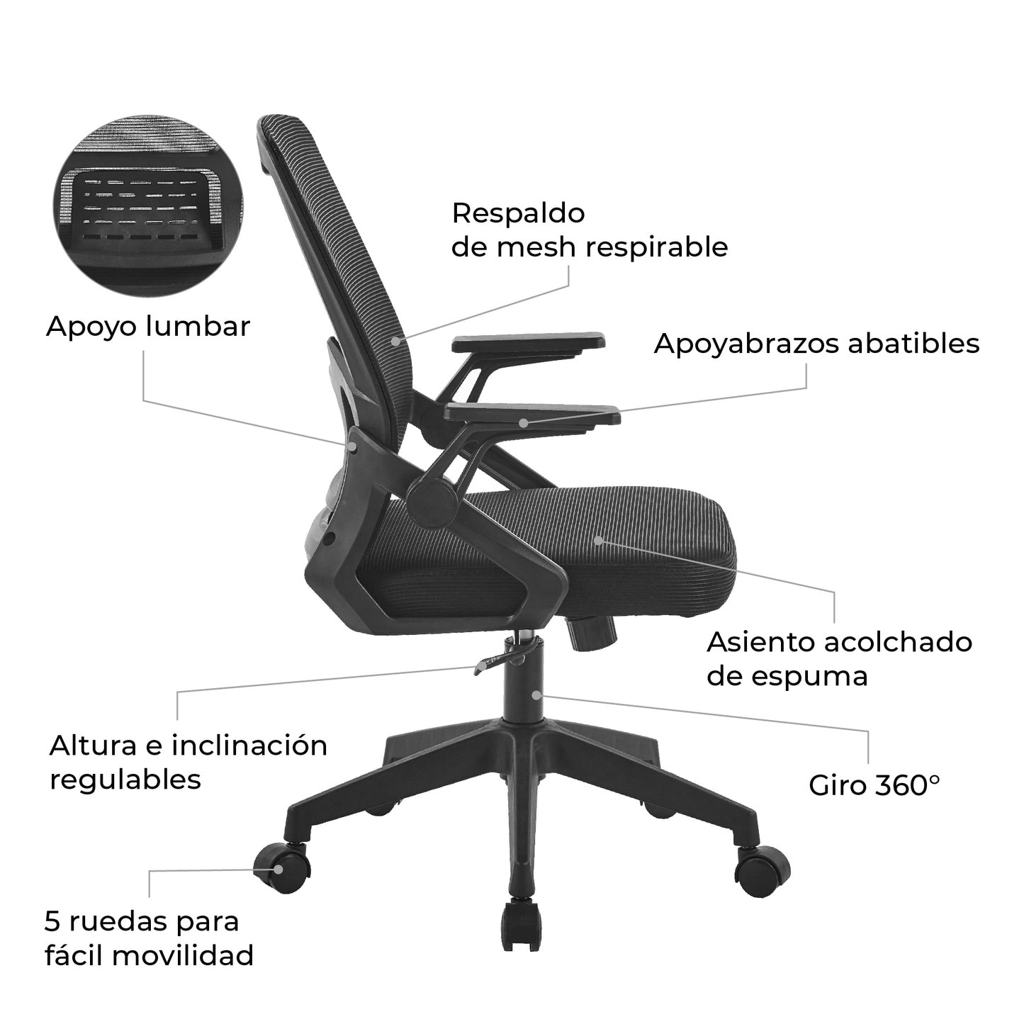 Silla de Escritorio Ergonómica Kobe Negro