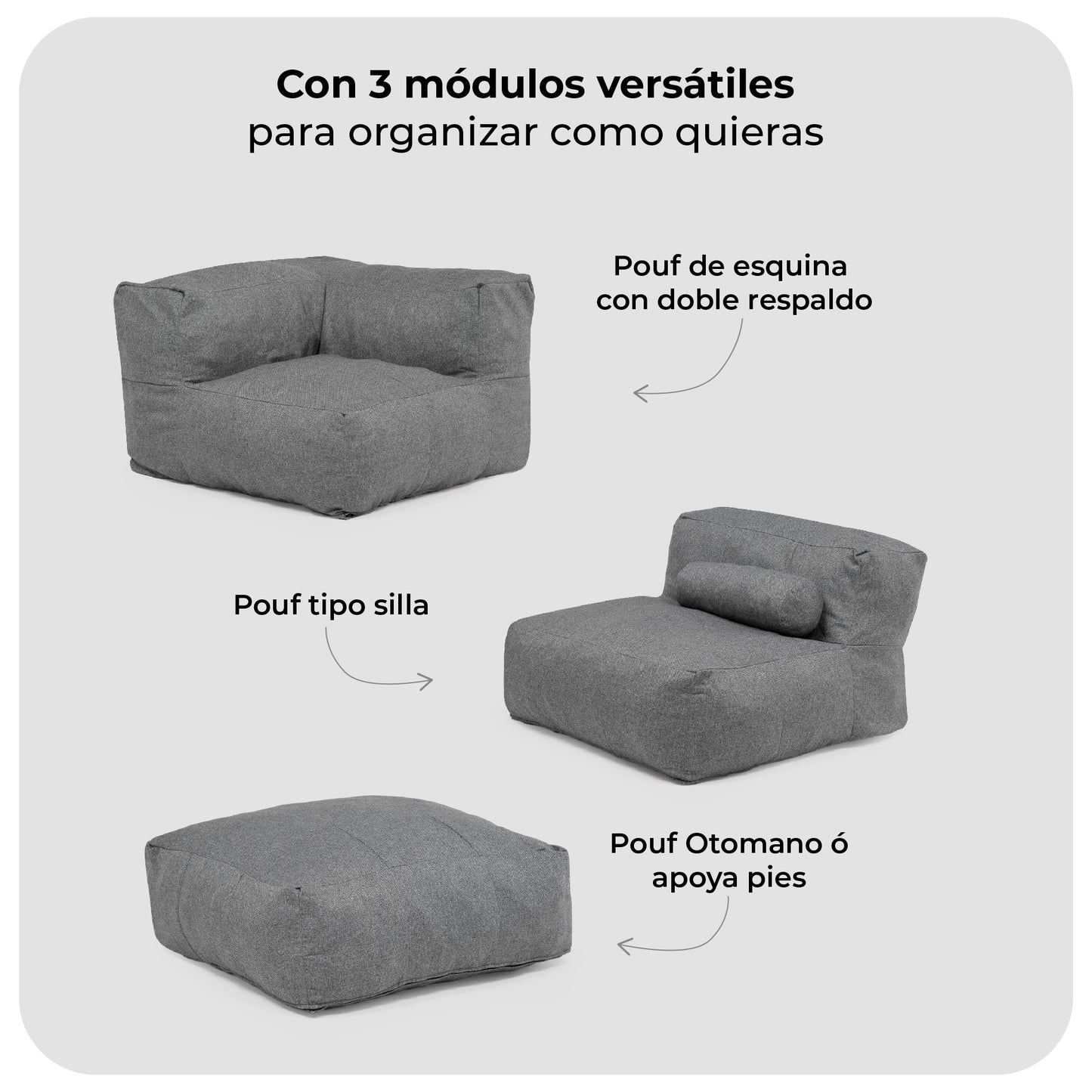 Sofá Pouf Seccional Gris