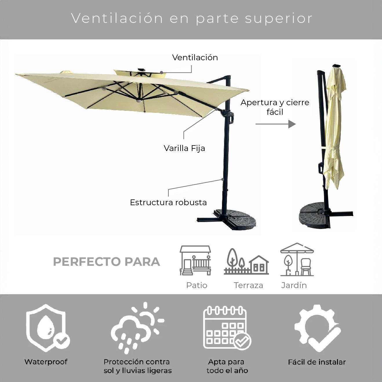 Quitasol Reforzado con Luces Bright Night