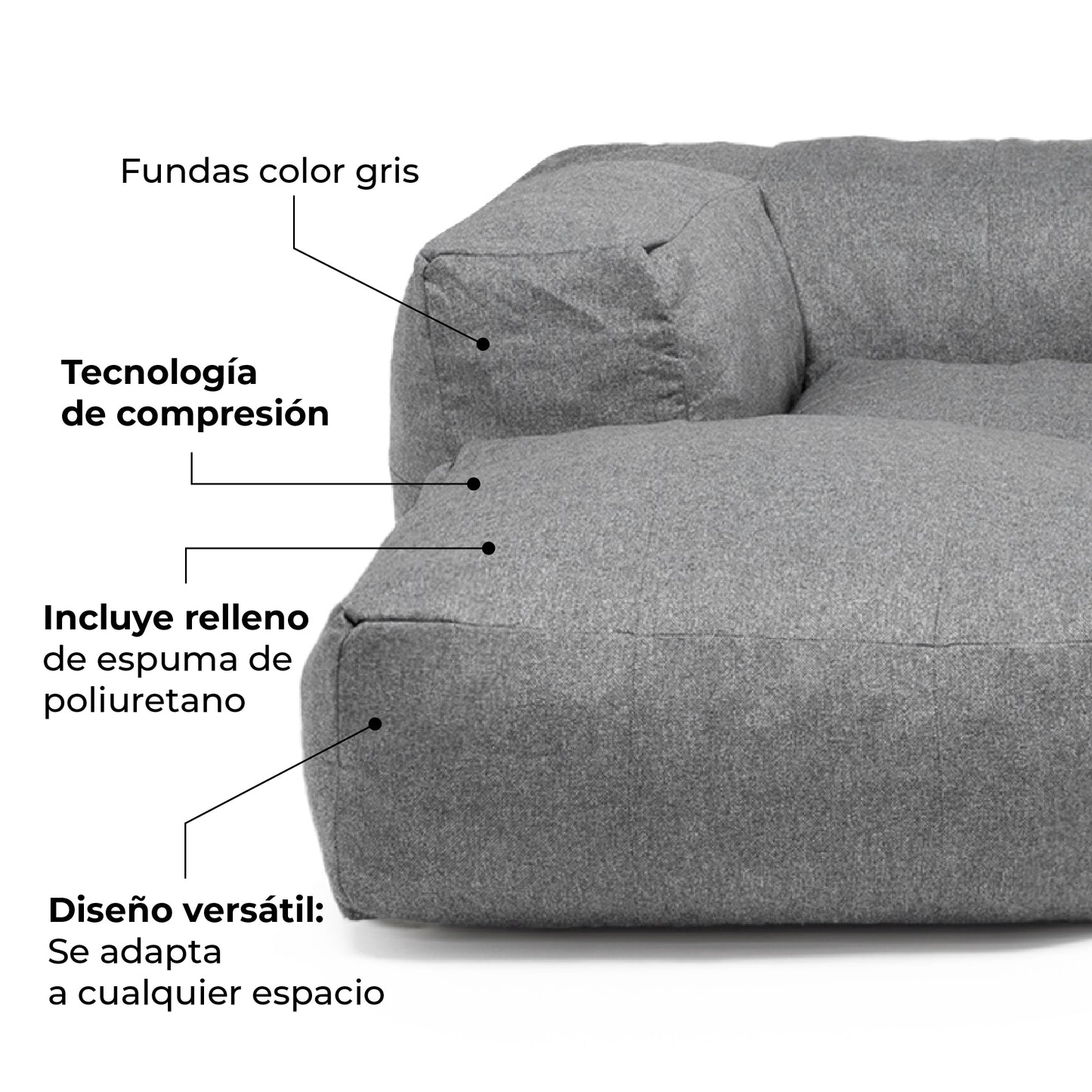 Sofá Pouf Seccional Gris