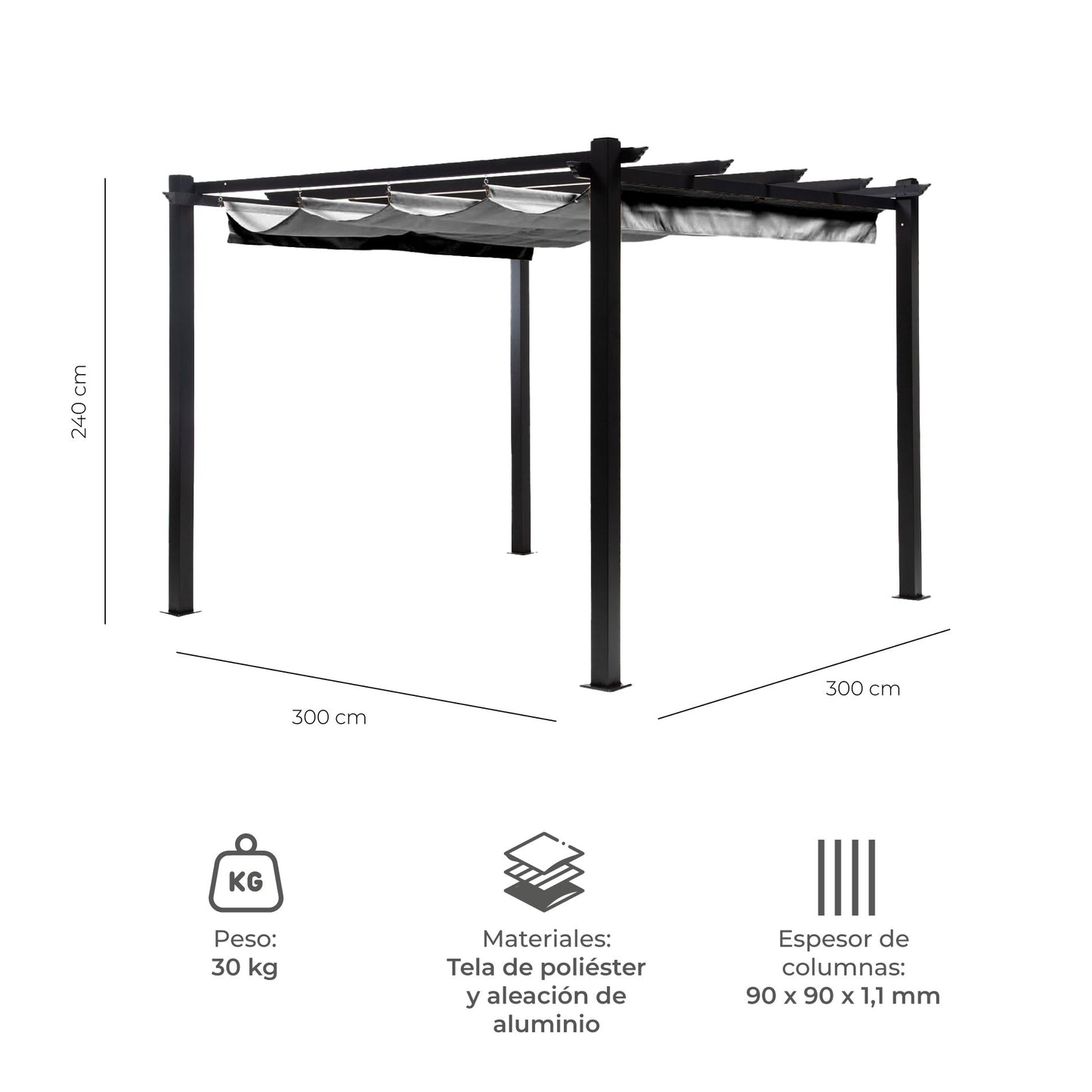 Pérgola Grey Shelter Retráctil 3x3 Mts