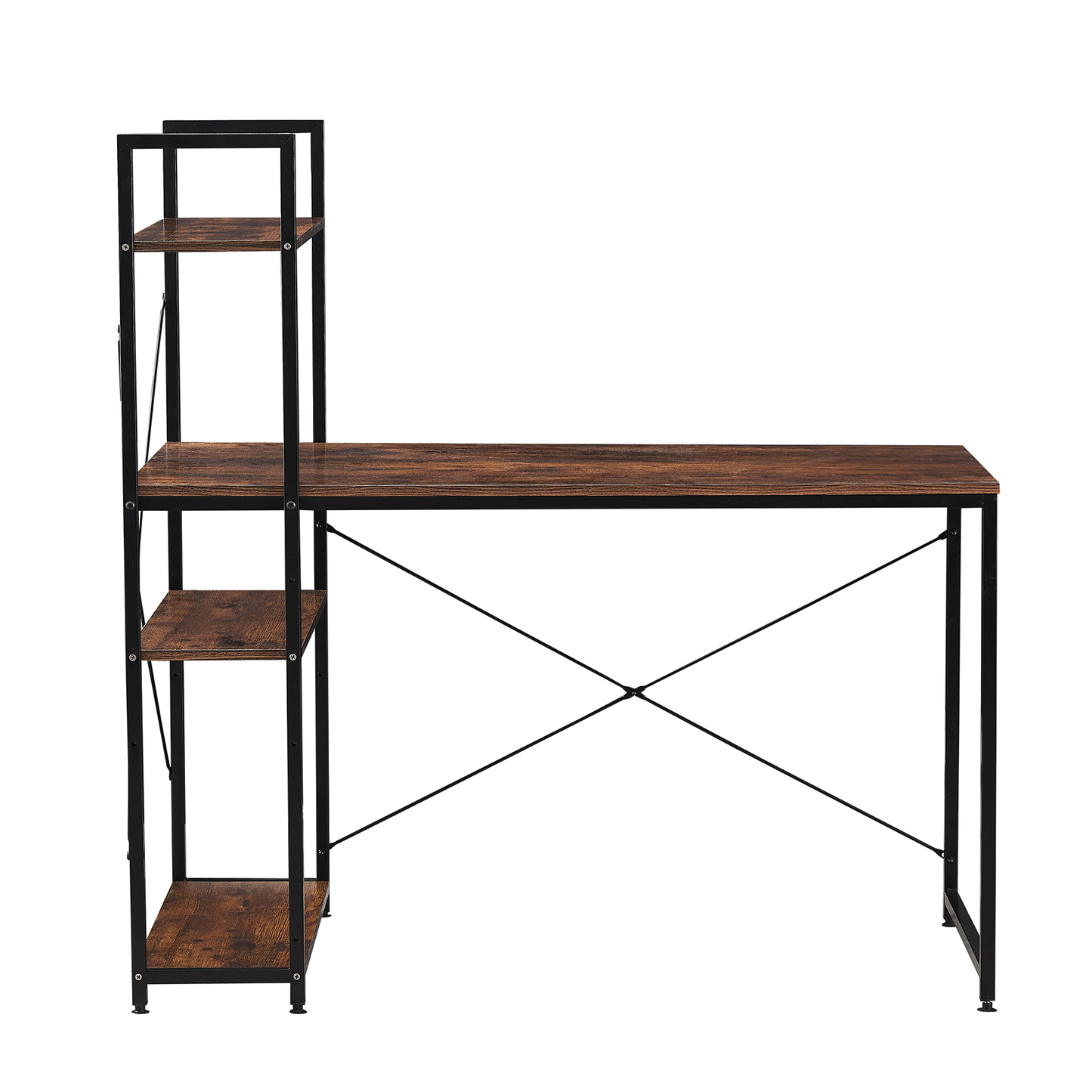Escritorio Estilo Industrial con Estantería Lateral Desk 4 Caoba