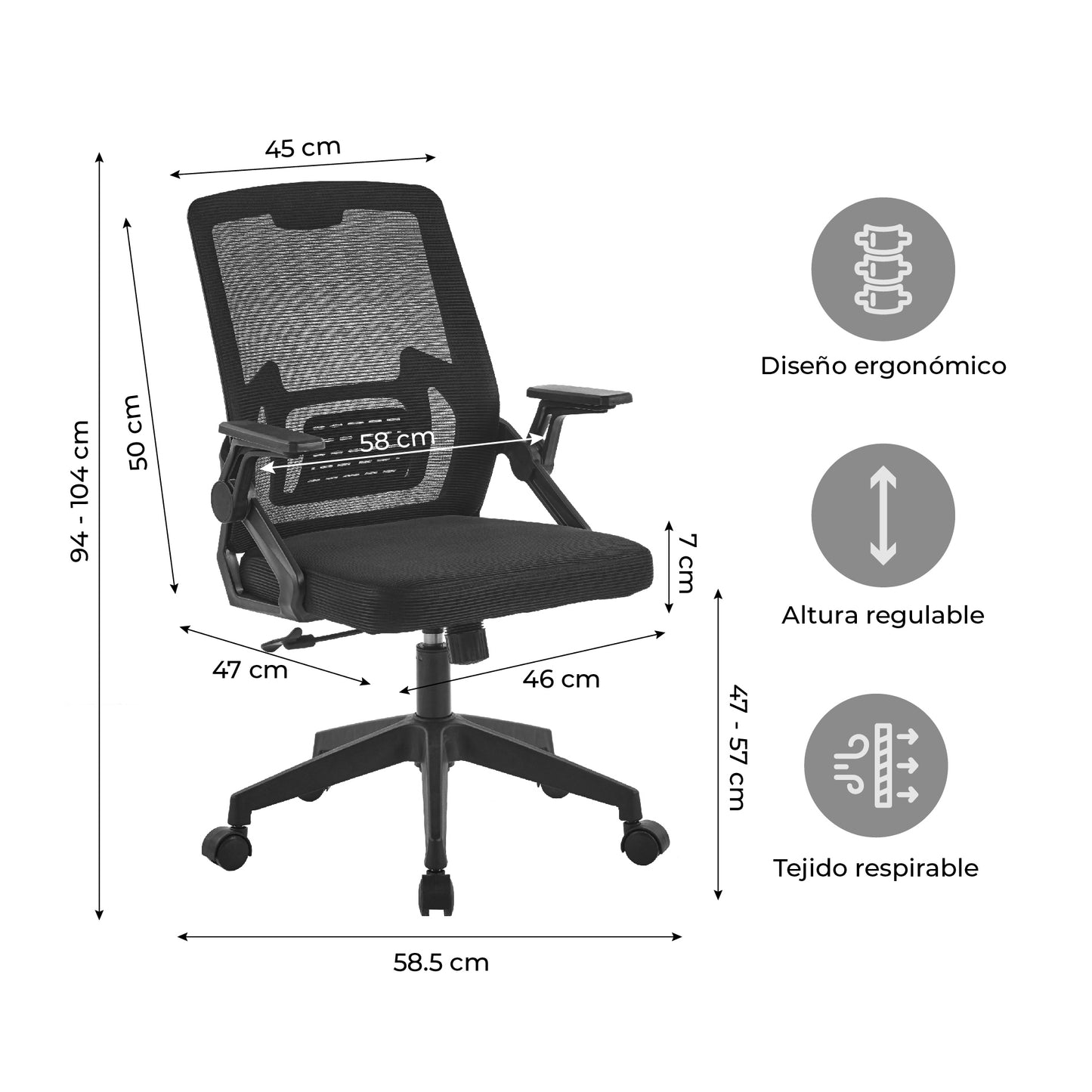 Silla de Escritorio Ergonómica Kobe Negro
