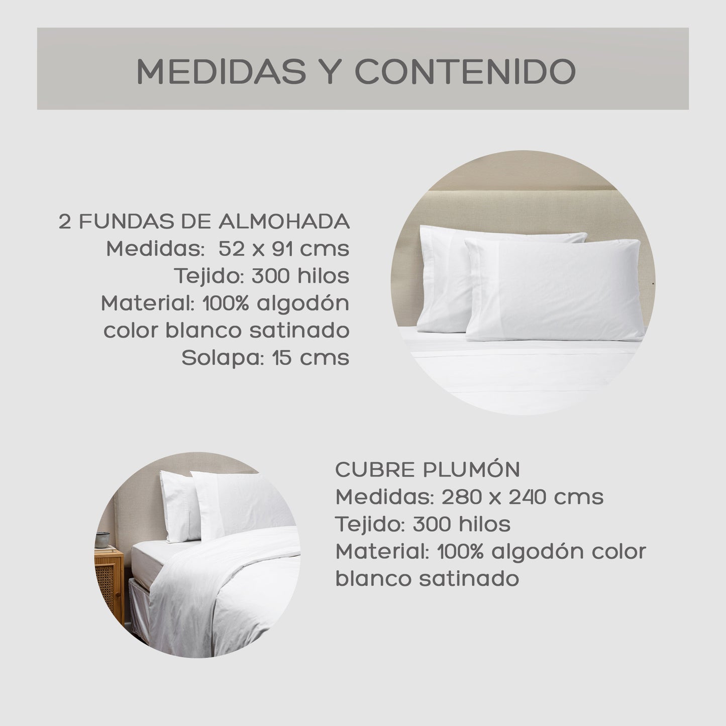 Cubre Plumón Super King Blanco 300 Hilos