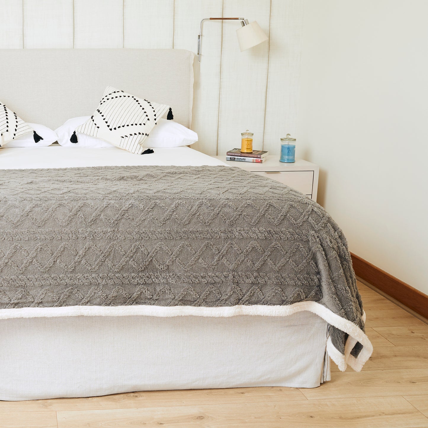 Manta Sherpa Jacquard Gris Queen