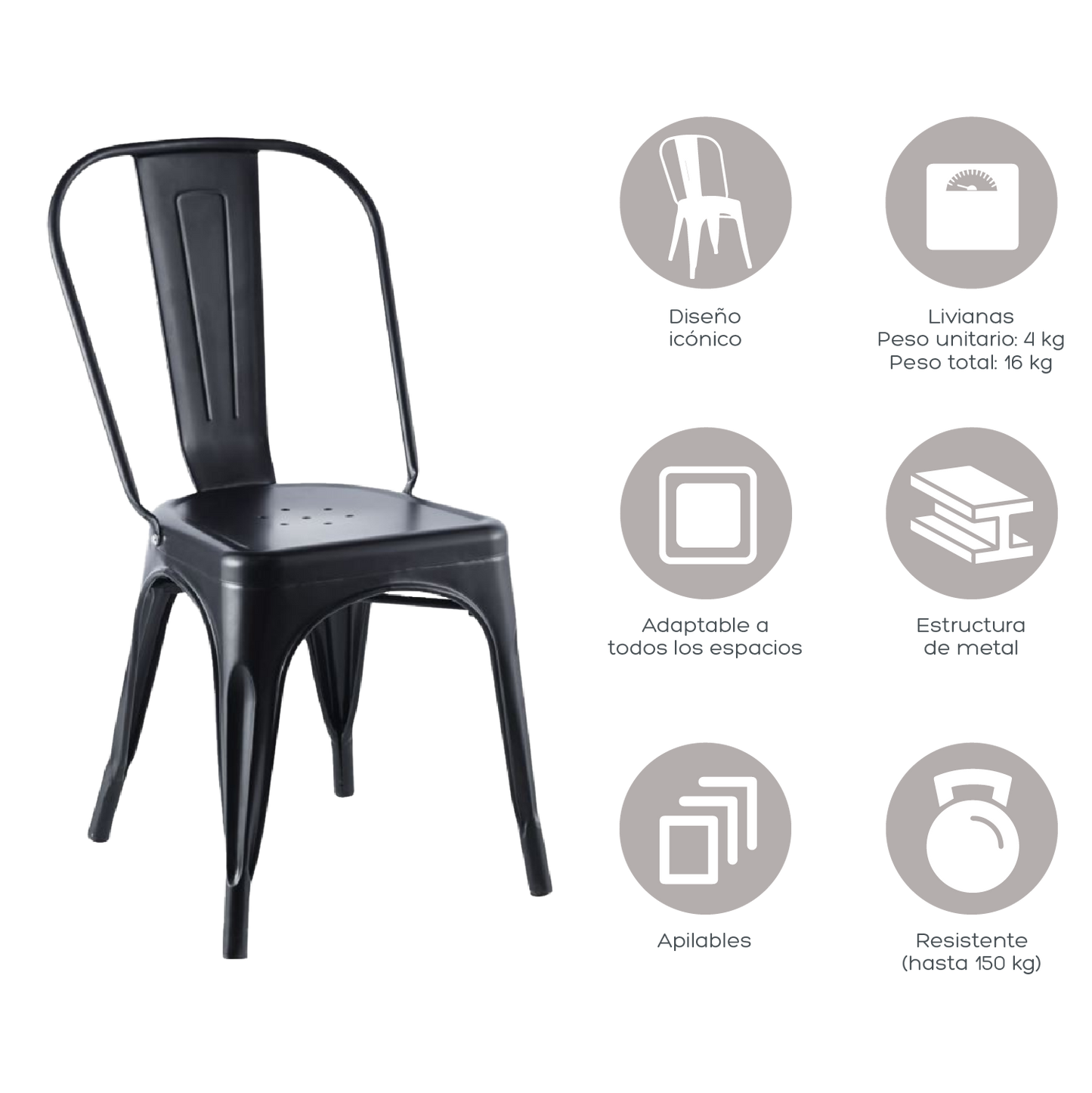 Set de 4 Sillas Tolix Negras
