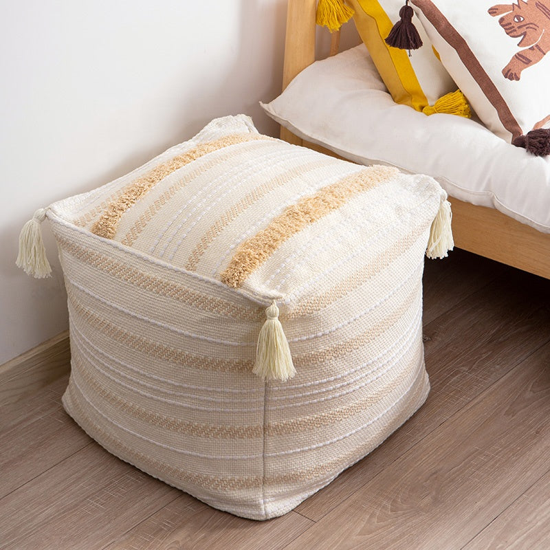 Pouf / Puff Cubo Alto Con Flecos Marroquí