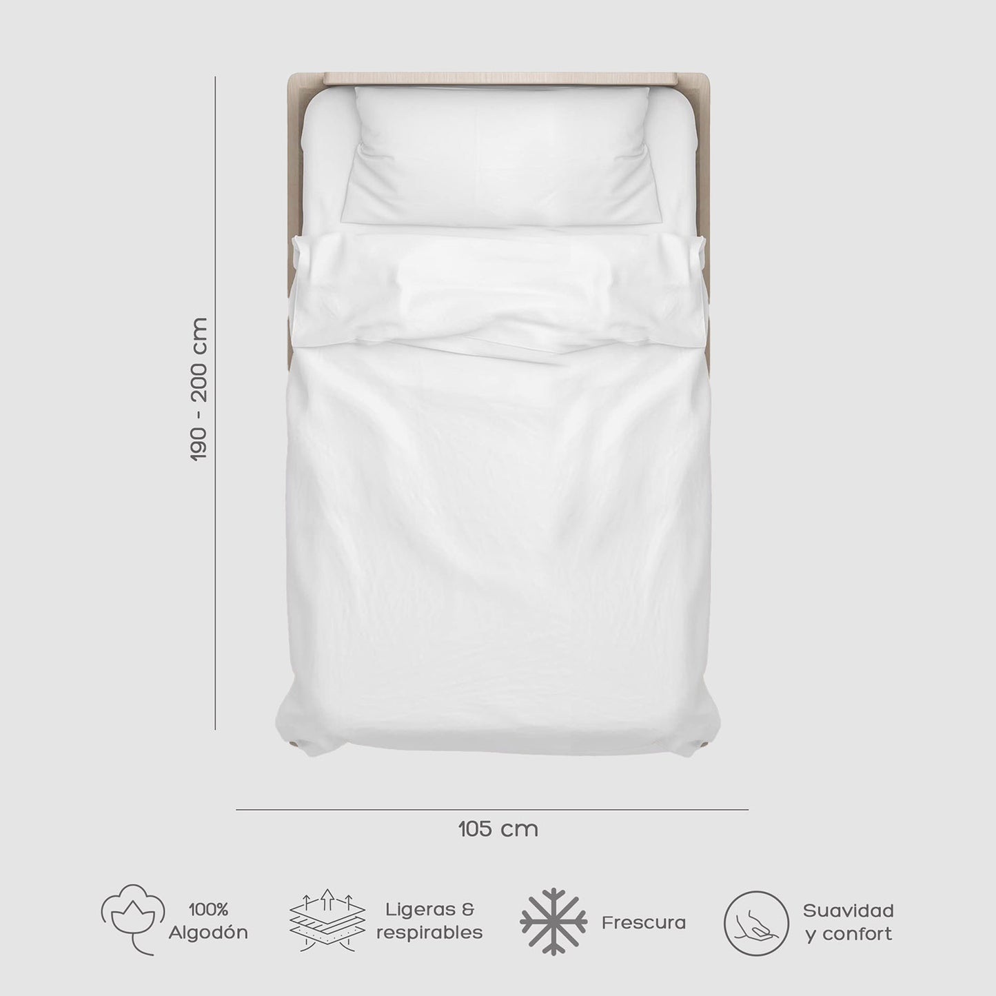 Juego de Sábanas Blancas 1,5 Plaza 300 Hilos