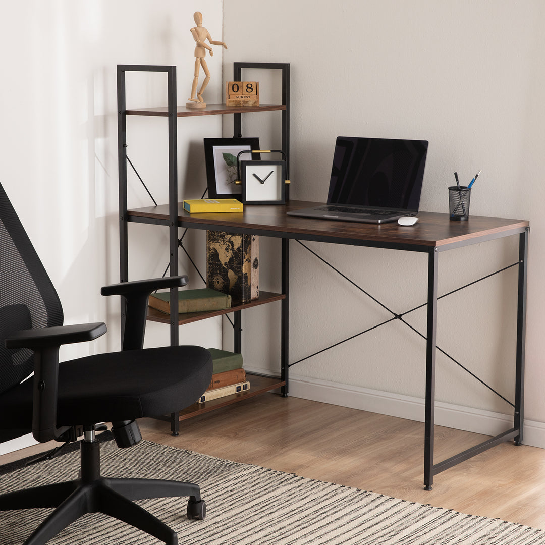 Escritorio Estilo Industrial con Estantería Lateral Desk 4 Caoba