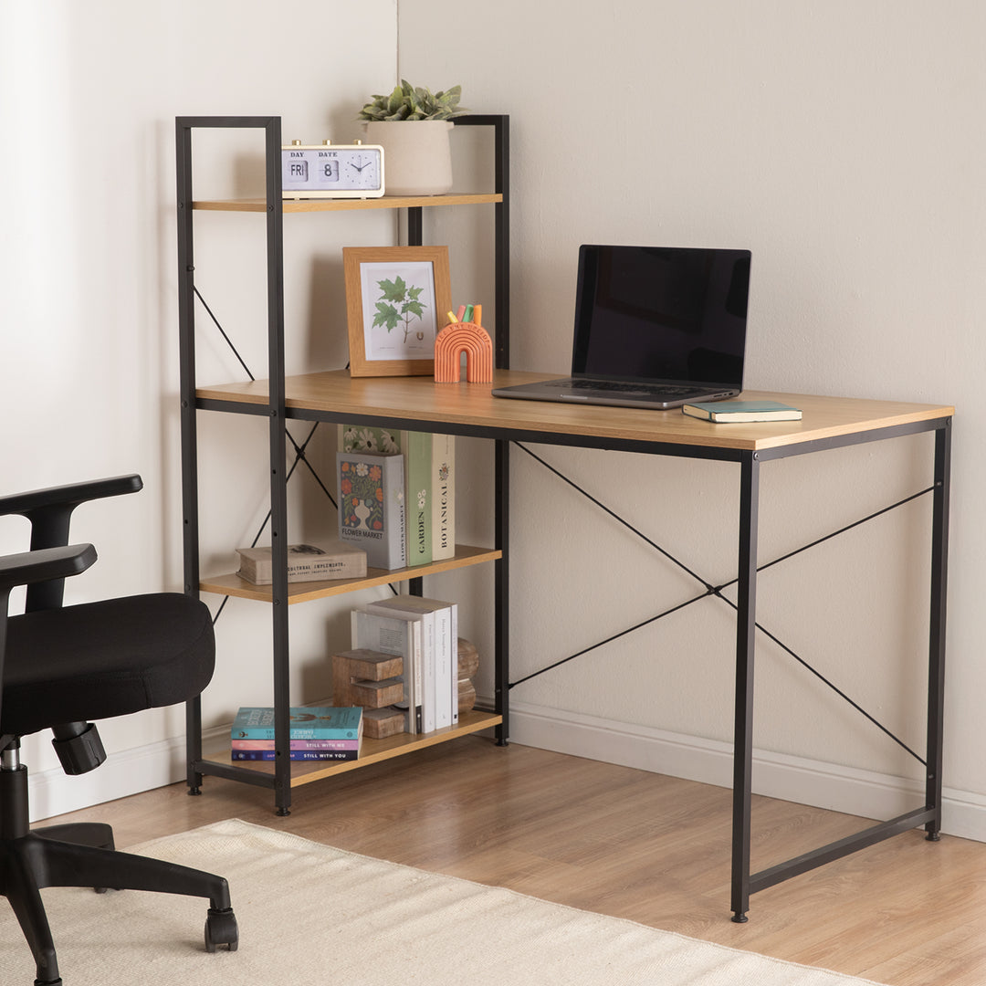 Escritorio Estilo Industrial con Estantería Lateral Desk 4 Natural
