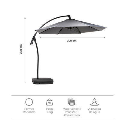 Quitasol Lateral Con Base 300 Cm Gris Grafito