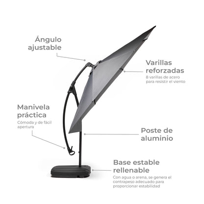 Quitasol Lateral Con Base 300 Cm Gris Grafito