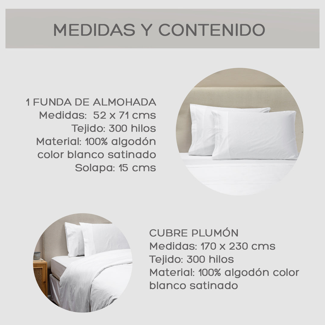 Cubre Plumón 1.5 Plazas Blanco 300 Hilos