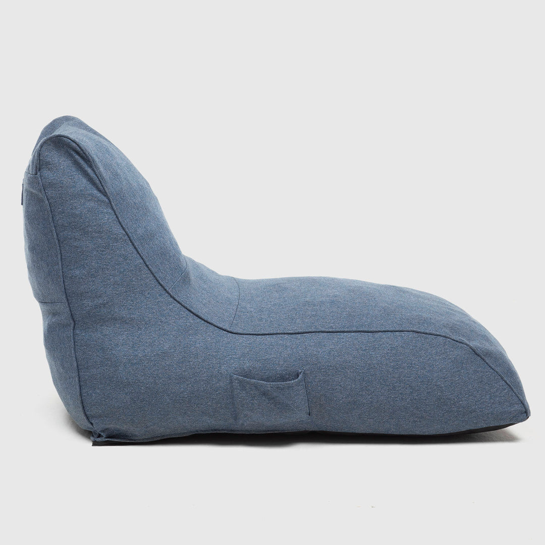 Sofá Pouf / Puff Azul Largo Con Respaldo