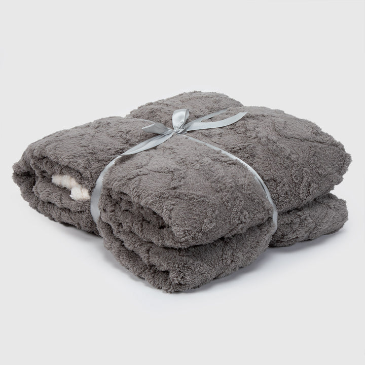 Manta Sherpa Jacquard Gris Queen