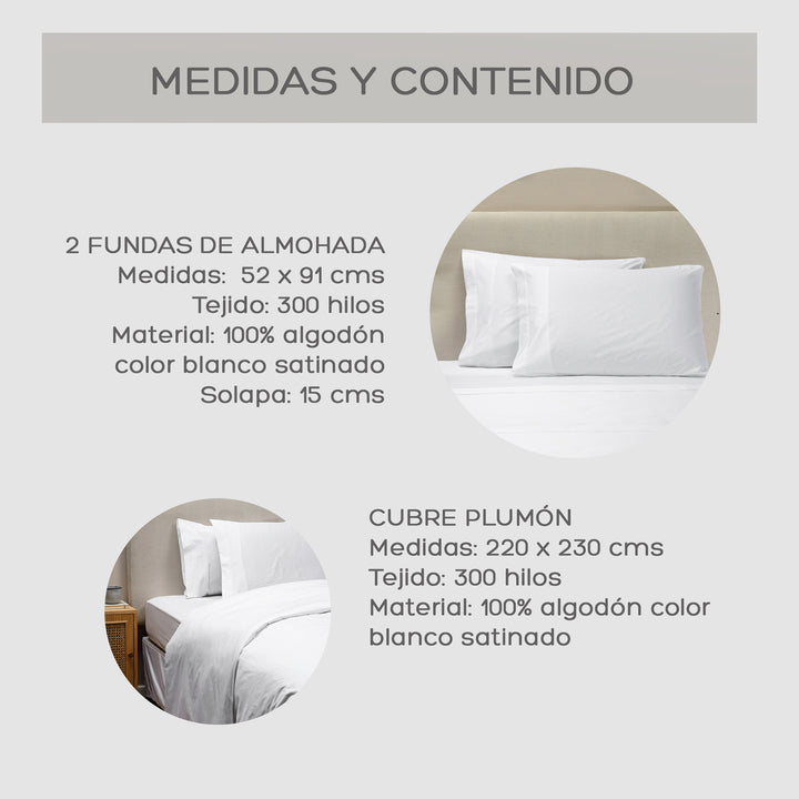 Cubre Plumón Queen Blanco 300 Hilos