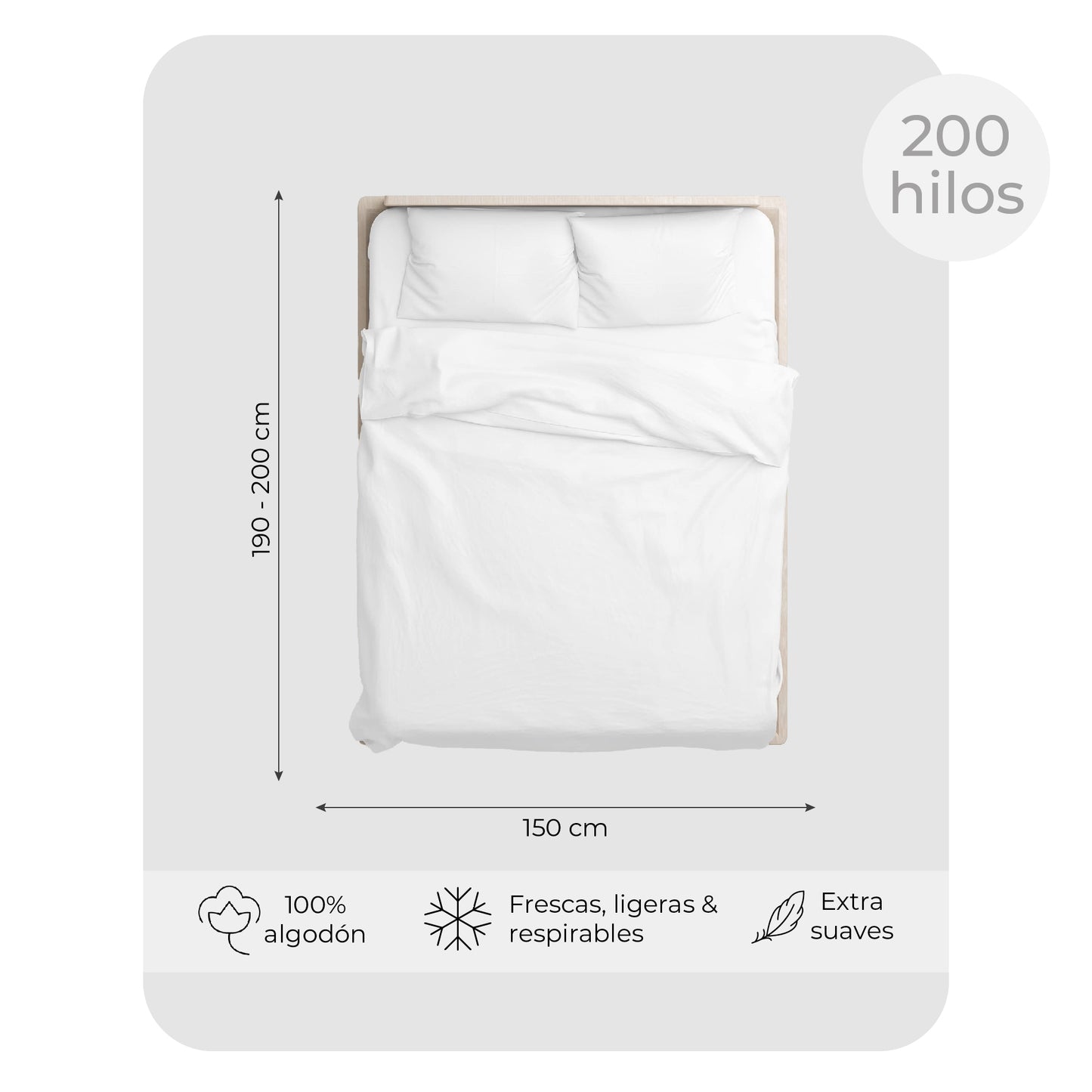 Juego de Sábanas 100% Algodón Queen 200 Hilos