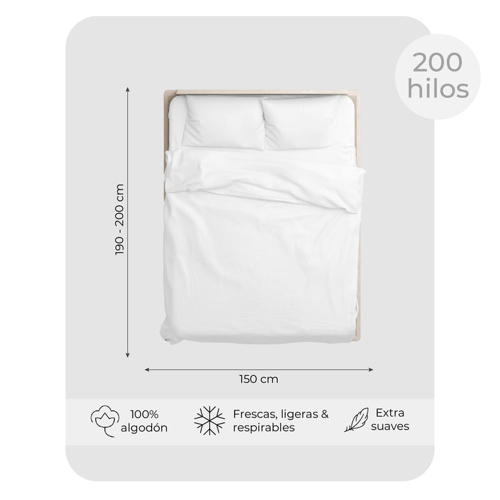 Juego de Sábanas 100% Algodón Queen 200 Hilos