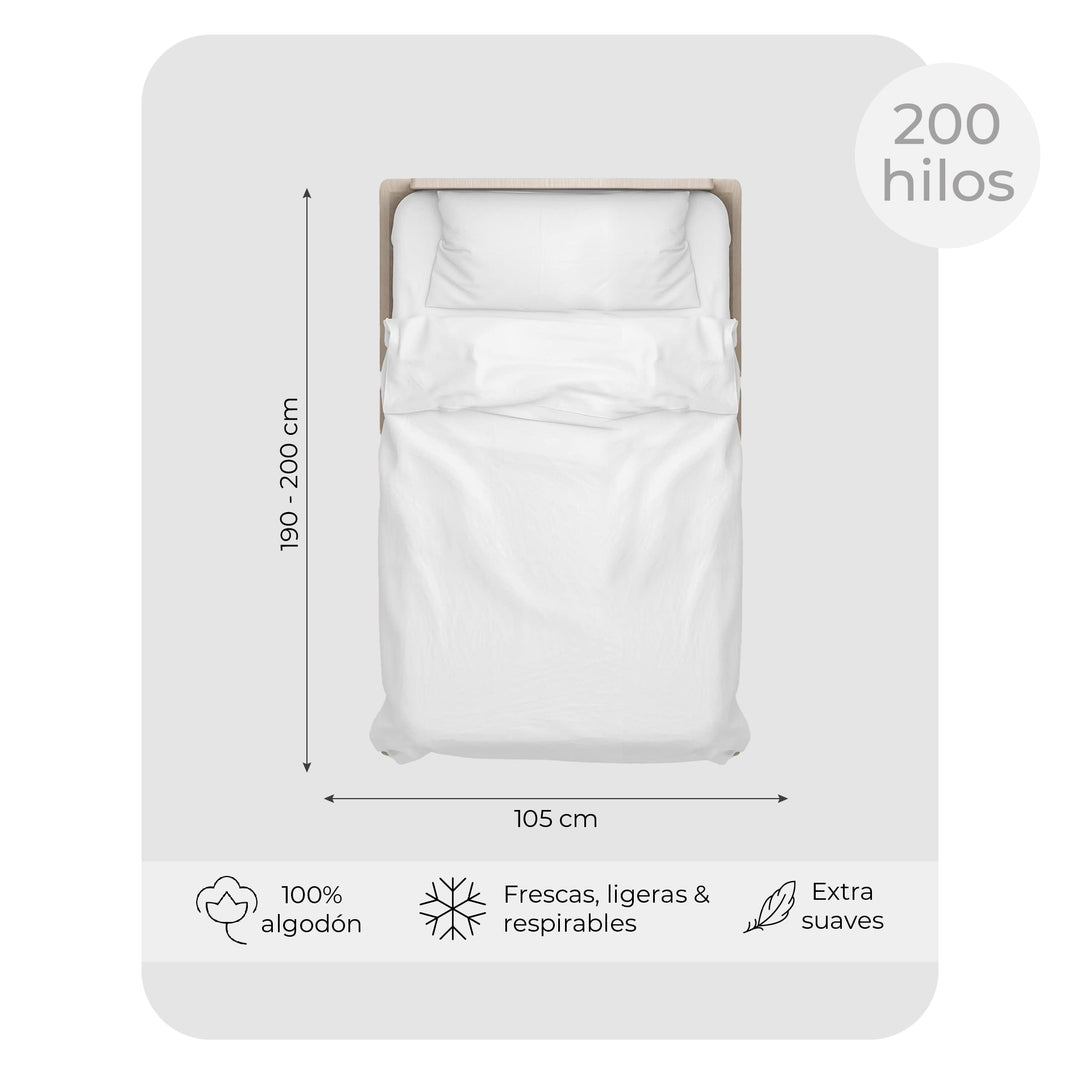 Juego de Sábanas 100% Algodón 1,5 Plazas 200 Hilos