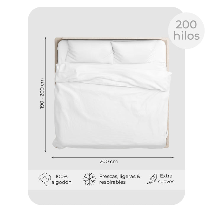 Juego de Sábanas 100% Algodón Super King 200 Hilos