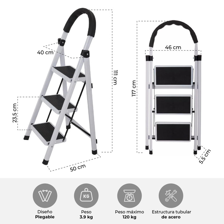 Escalera Taburete Plegable 3 Peldaños