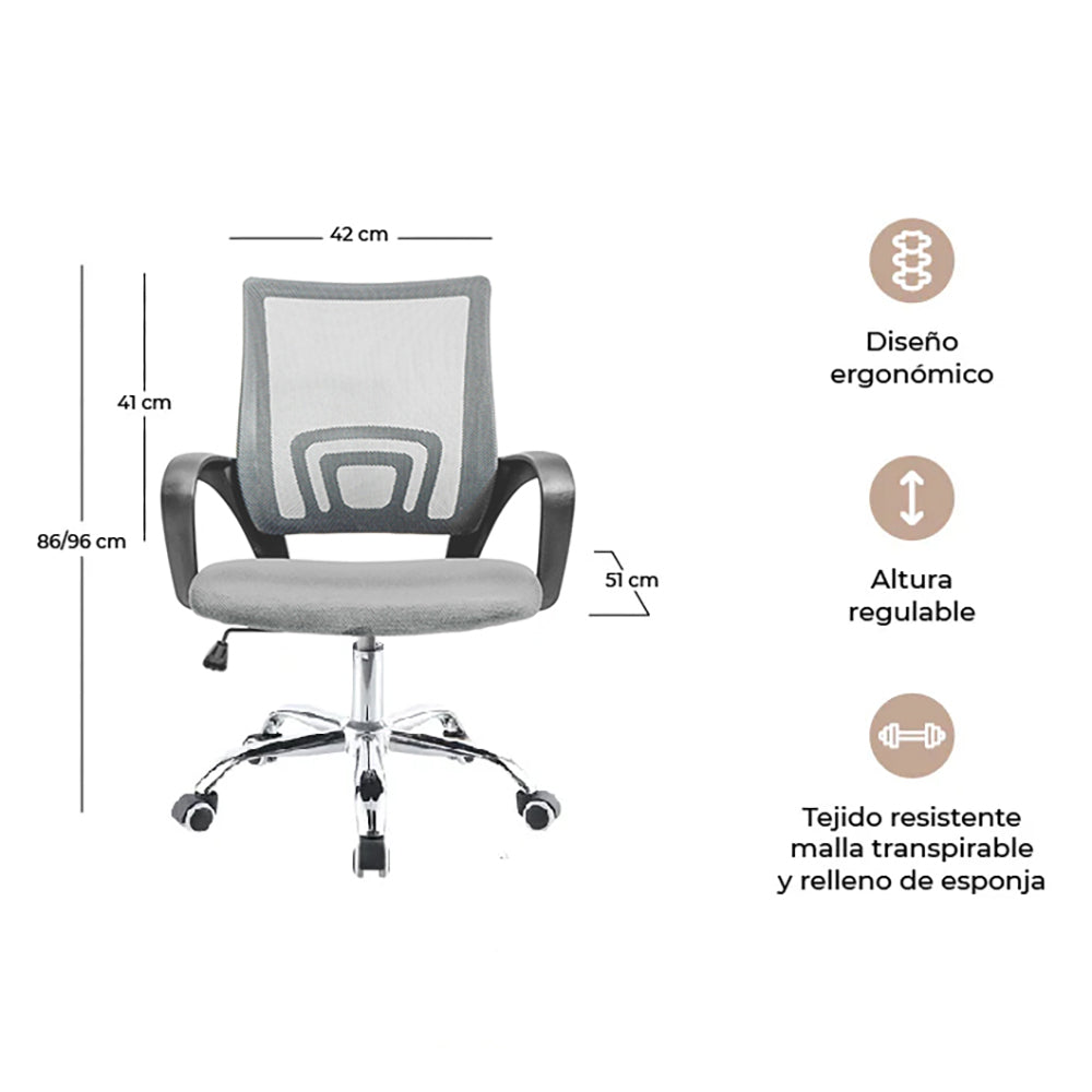 Silla de Escritorio Ergonómica Mesh Gris