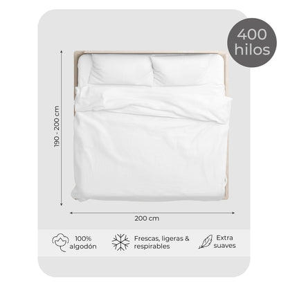 Juego de Sábanas 100% Algodón Super King 400 Hilos