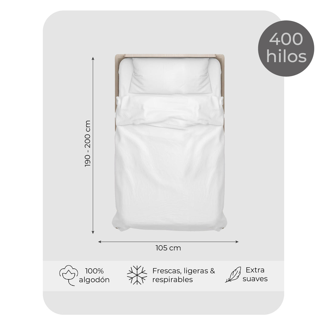 Juego de Sábanas 100% Algodón 1,5 Plazas 400 Hilos