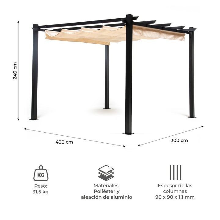 Pérgola Retráctil Shelter XL 4x3 mts