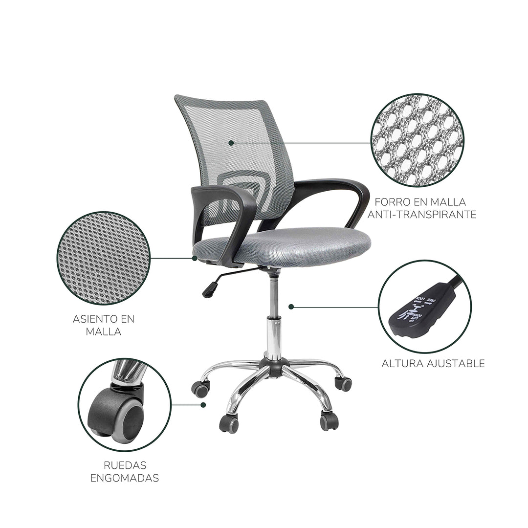 Silla de Escritorio Ergonómica Mesh Gris