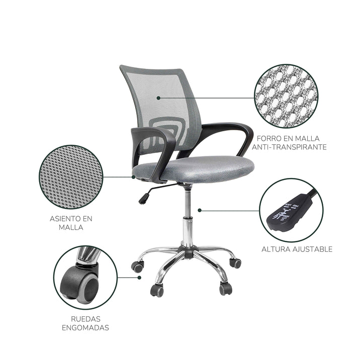 Silla de Escritorio Ergonómica Mesh Gris