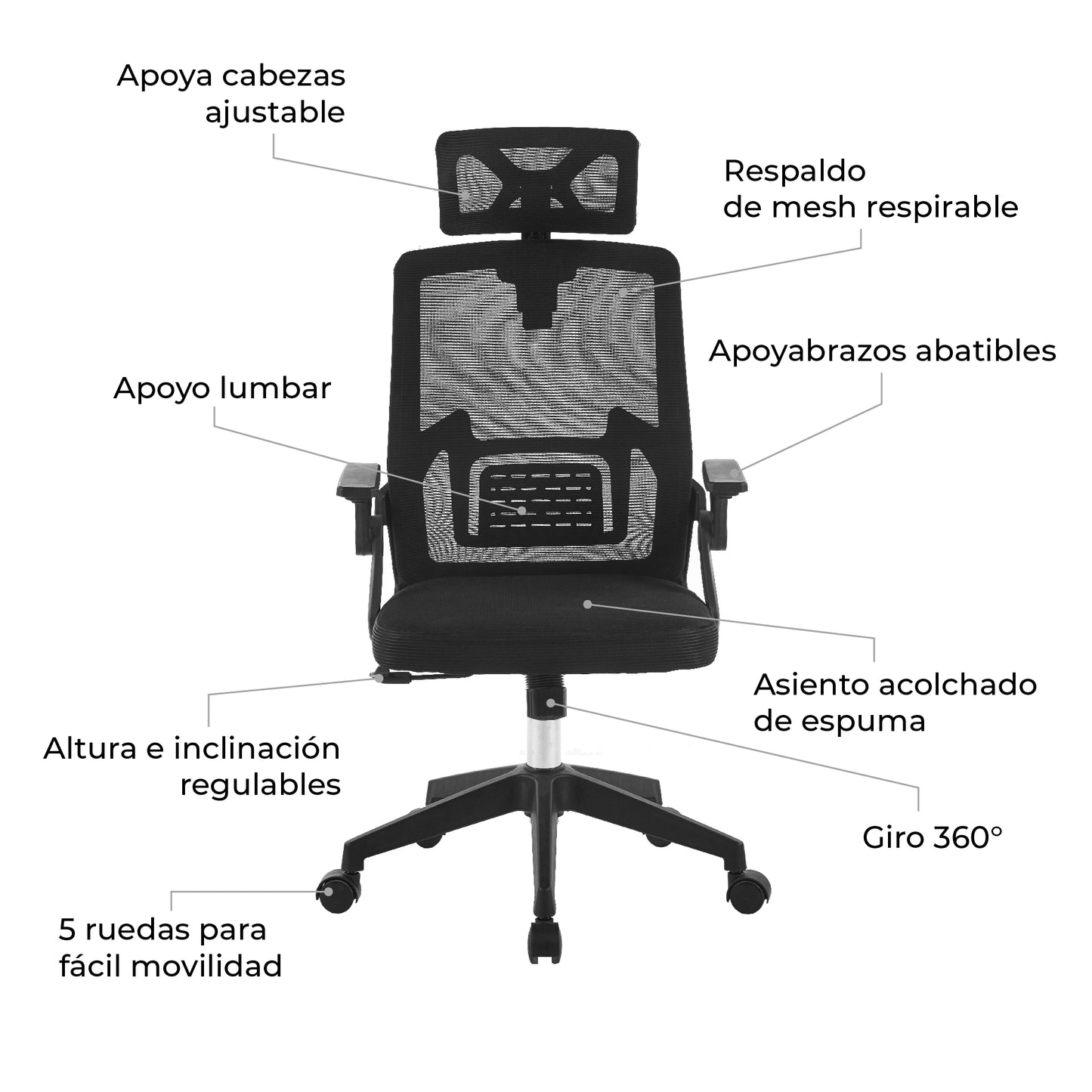 Silla de Escritorio Ergonómica Doha Negro
