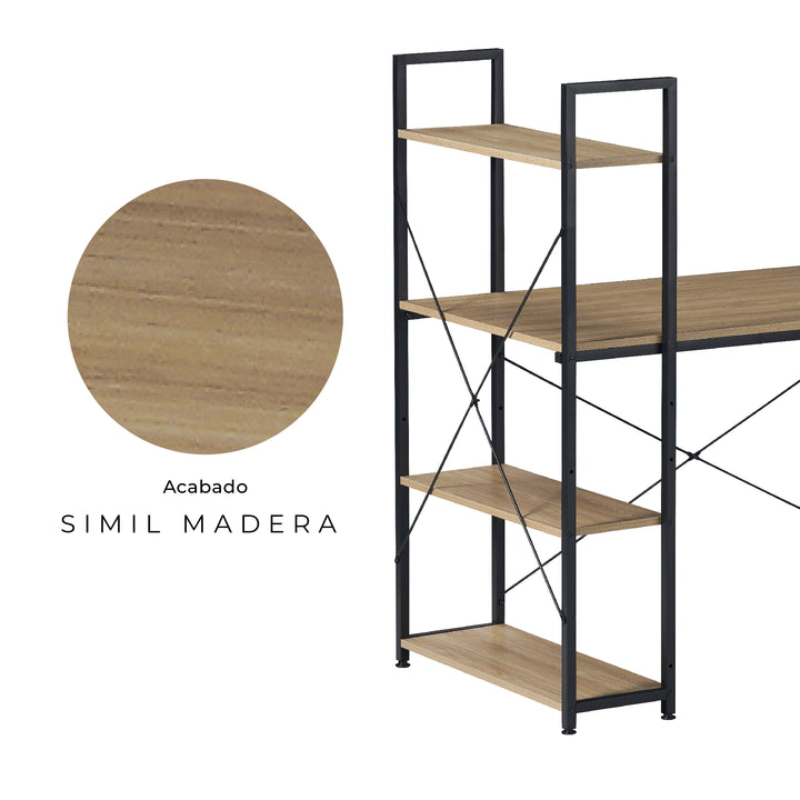 Escritorio Estilo Industrial con Estantería Lateral Desk 4 Natural