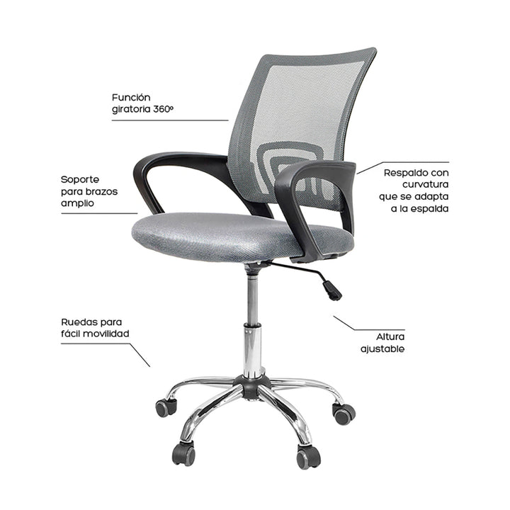 Silla de Escritorio Ergonómica Mesh Gris