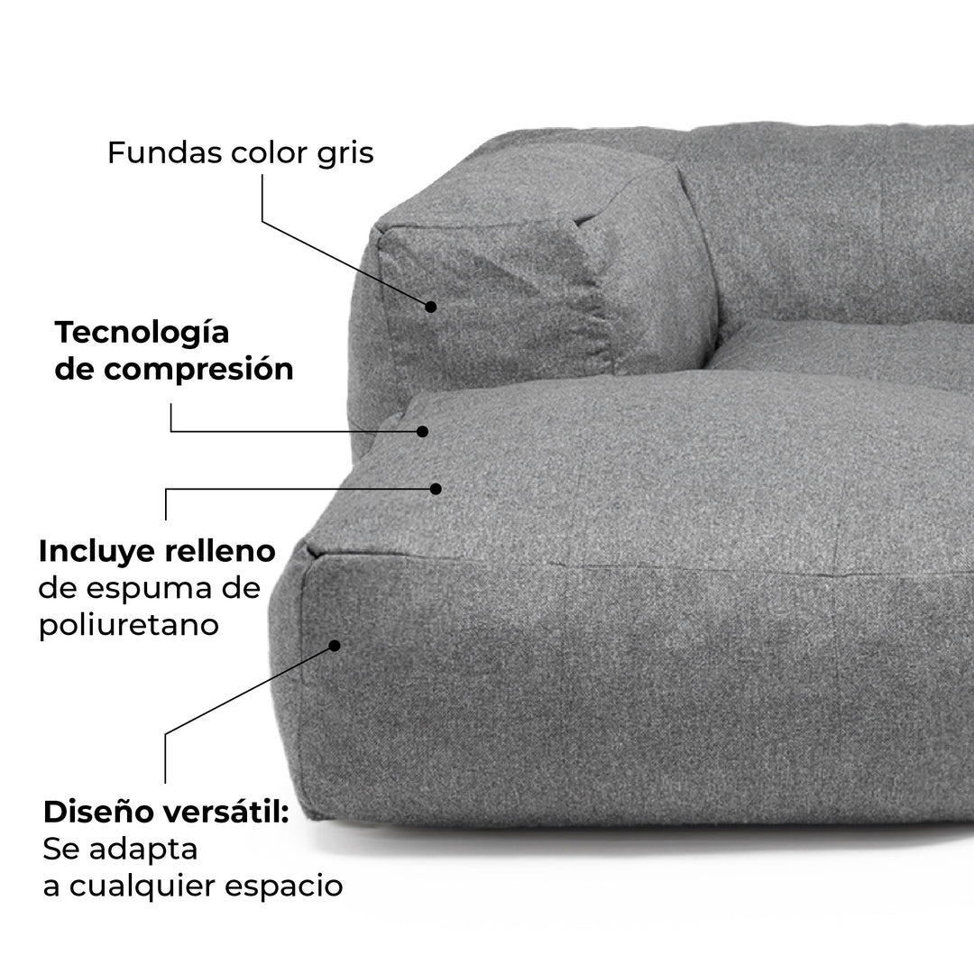 Sofá Pouf Seccional Gris