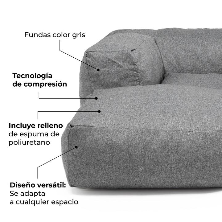 Sofá Pouf Seccional Gris