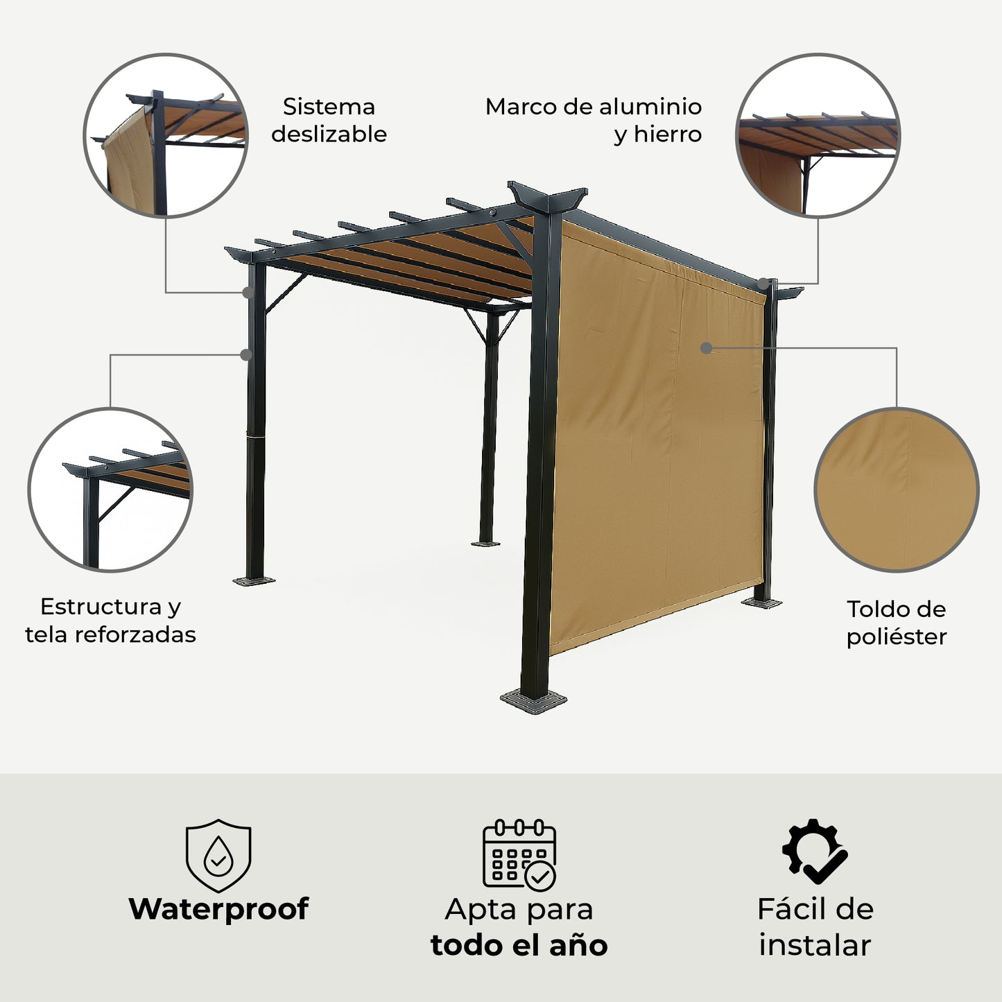 Pérgola con Pared Shelter Wall 3x3