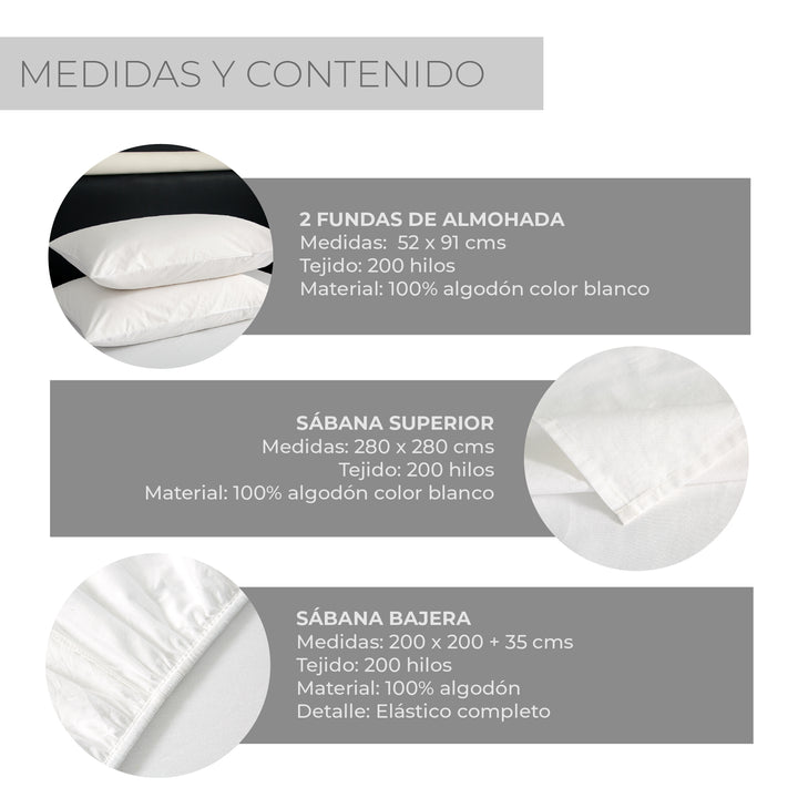 Juego de Sábanas 100% Algodón Super King 200 Hilos