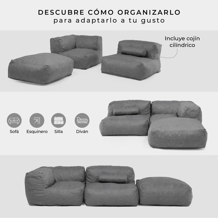 Sofá Pouf Seccional Gris
