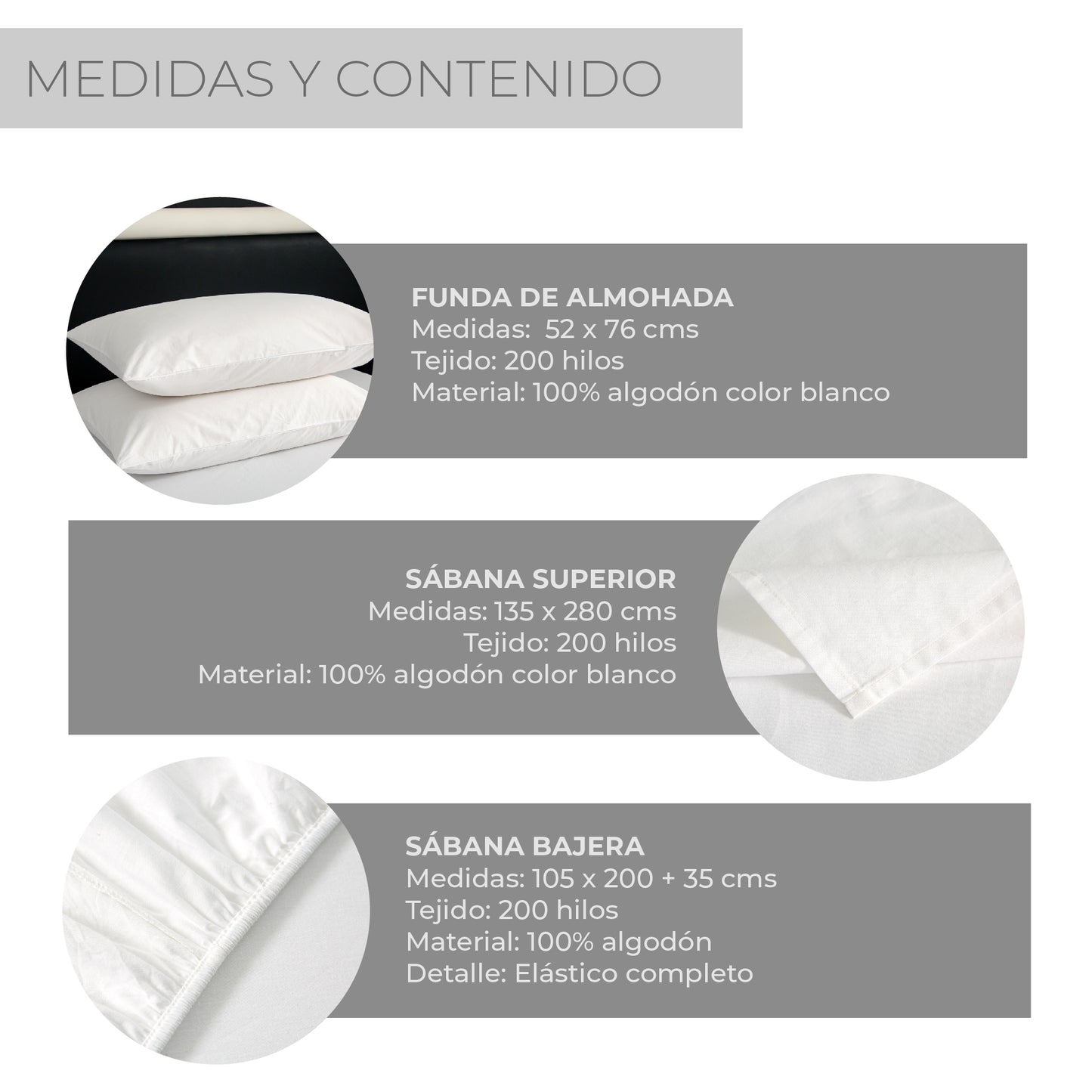 Juego de Sábanas 100% Algodón 1,5 Plazas 200 Hilos