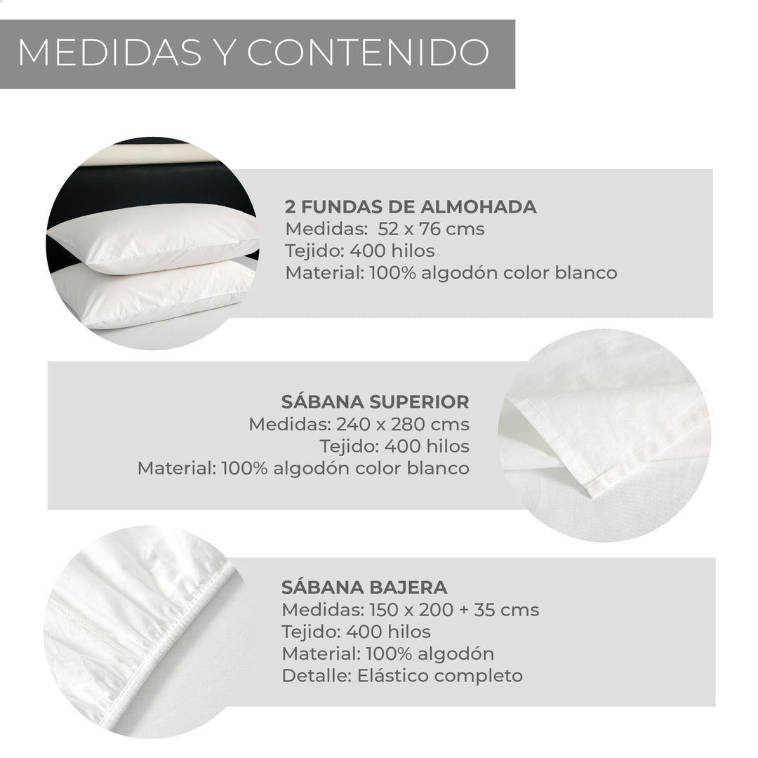 Juego de Sábanas 100% Algodón Queen 400 Hilos