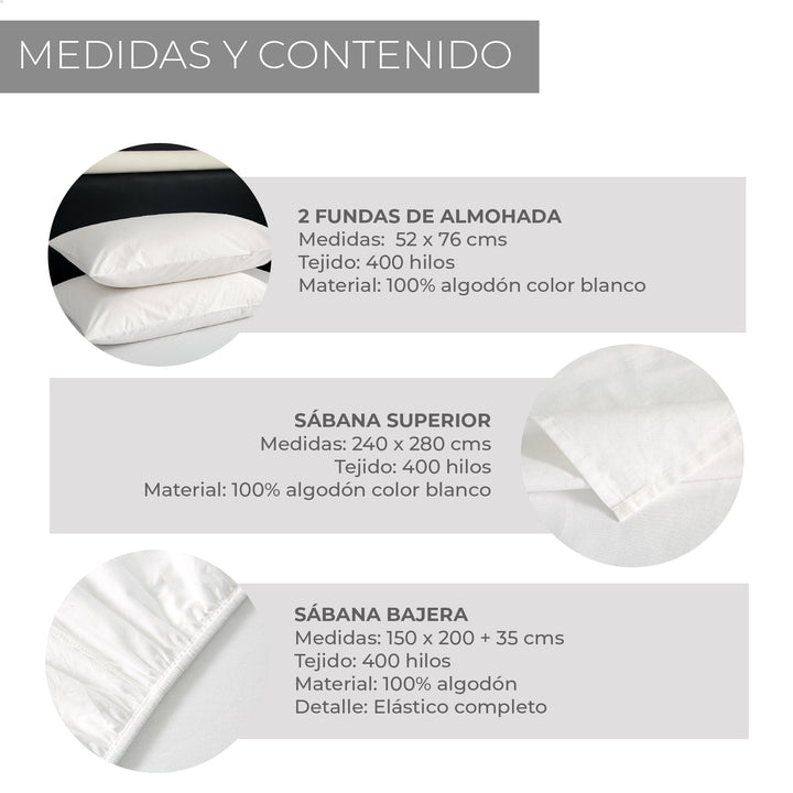 Juego de Sábanas 100% Algodón Queen 400 Hilos