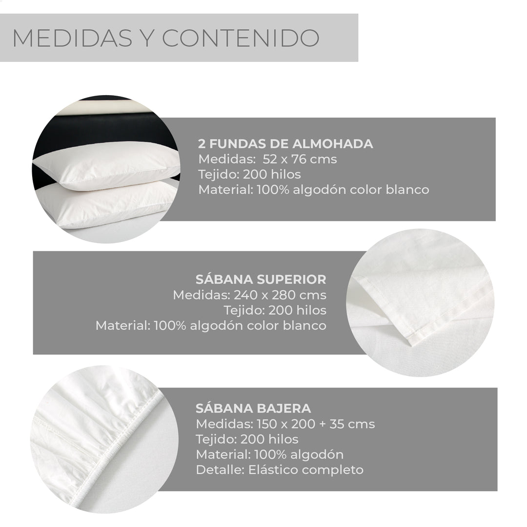 Juego de Sábanas 100% Algodón Queen 200 Hilos